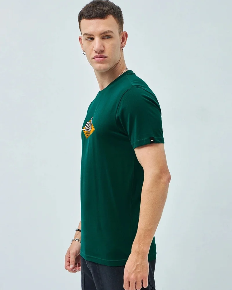 بيواكوف Men's Aventurine Green Good Vibes Graphic Printed T-shirt